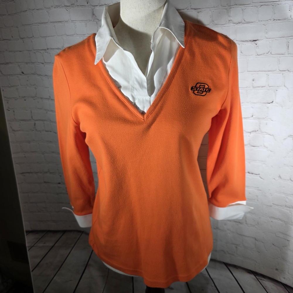 Vintage 90's Castles Sport‎ OSU Cowboys Orange Layered V-Neck Top - Size Medium